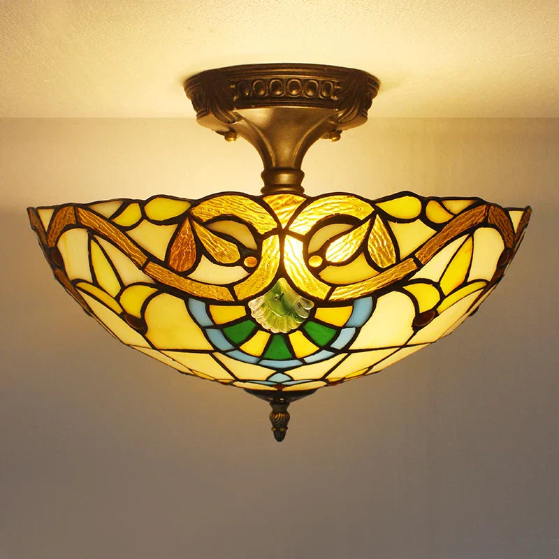 Vintage Tiffany Stained Glass Ceiling Lights - Mediterranean Baroque Hanging Lamp for Living Room, Kitchen, and Bedroom
