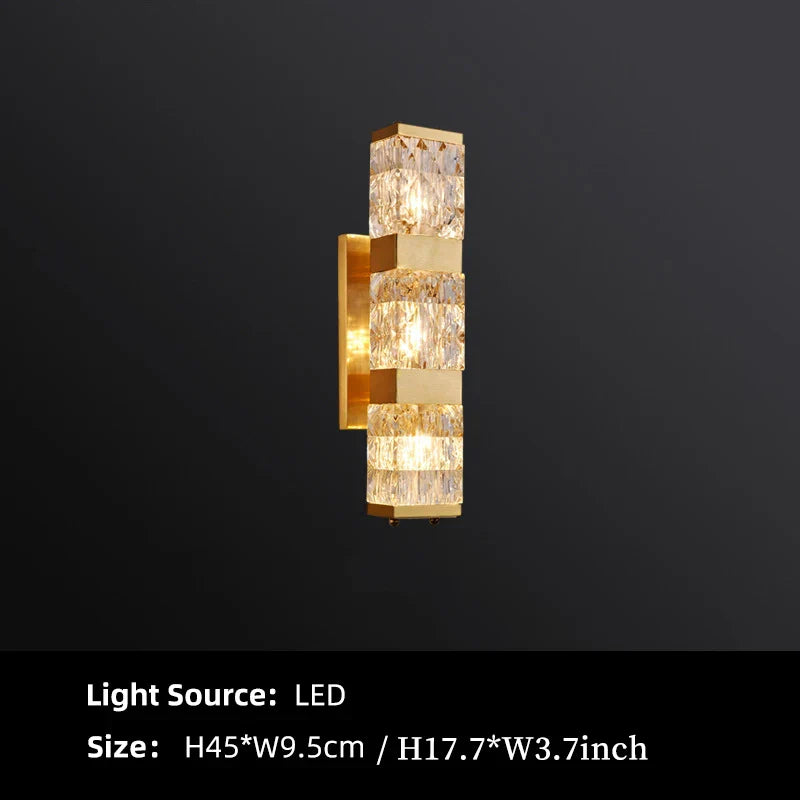 Luxury Crystal Wall Lamp - Copper Accents, Long Sconce, and LED Light for Elegant Living Room Decor and Indoor Villa Hall Lighting