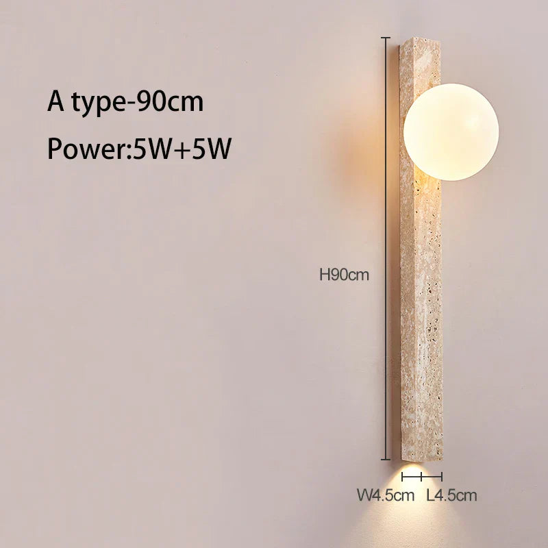 Long Wall Lamp with LED - Retro Stone Design for Bedroom, Living Room, and Staircase Atmosphere Lighting in Cream Style Home Decoration