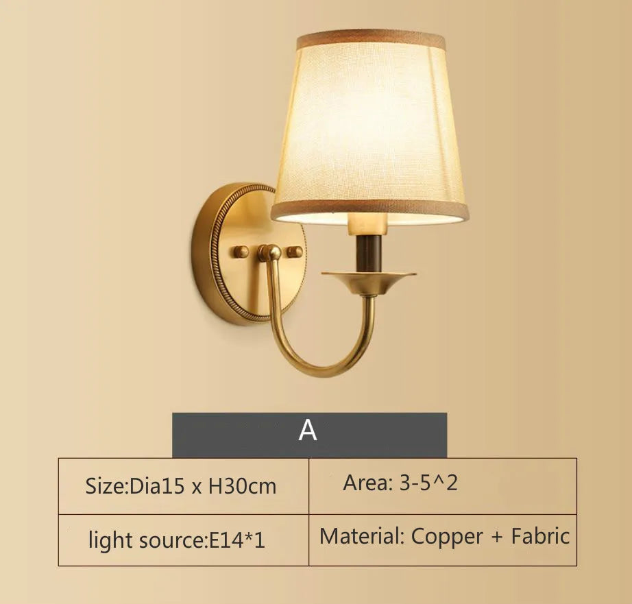 Eleanor - Full Copper American Wall Lamp Bedroom Bedside Lamp European Lighting Modern Simple Living Room Creative Corridor