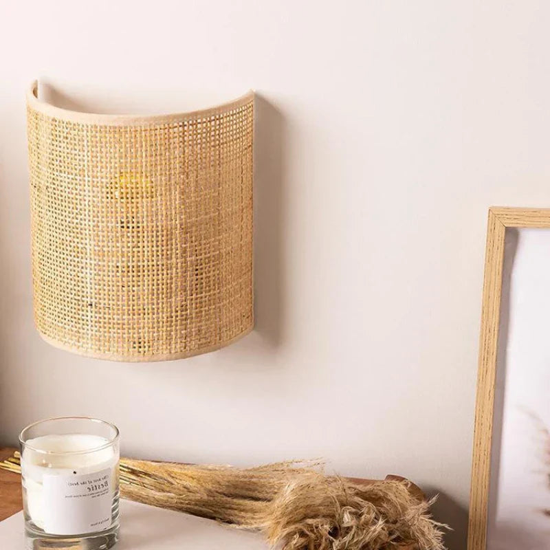Southeast Asian Rattan Wall Lamp - Artistic LED Lighting for Living Rooms, Bedrooms, and Corridors
