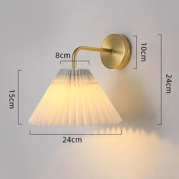 Modern LED Wall Lamp with Metal Curved Pleated Lampshade - Nordic Room Decor for Living Room, Aisle, and Background Wall Lighting