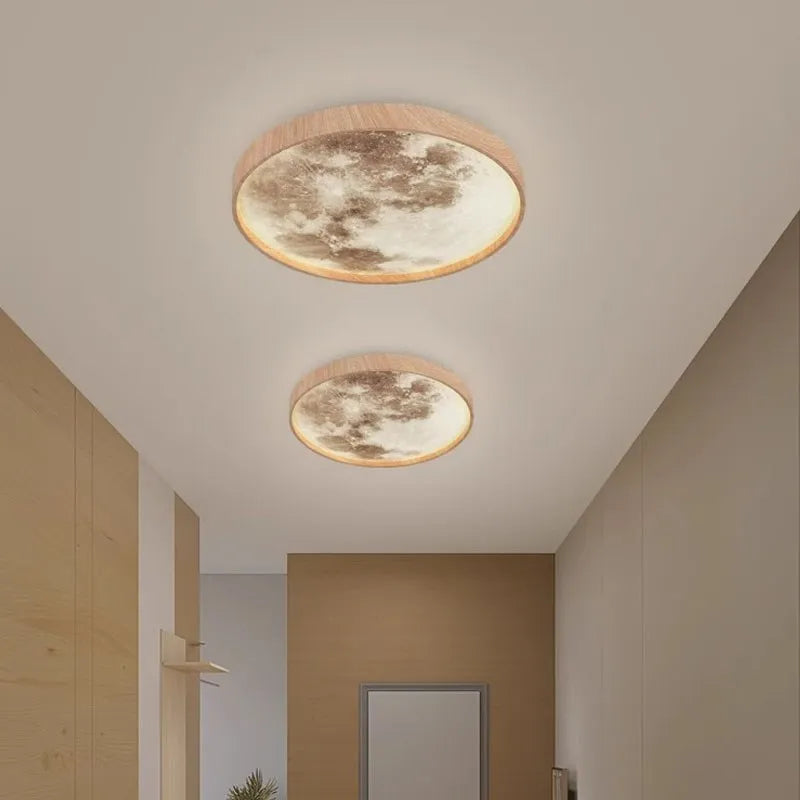 Nordic LED Ceiling Lamp - Wooden Moon Design - Ideal for Aisle, Balcony, Bedroom, Dining Room - Stylish Home Indoor Lighting Fixture