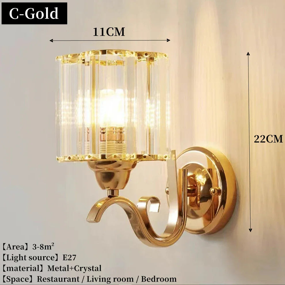 Modern Luxury Gold Wall Lamp - Nordic Creative Crystal Sconce for Living Room, Hallway, Bedside, and Indoor Decoration with Metal LED Wall Light