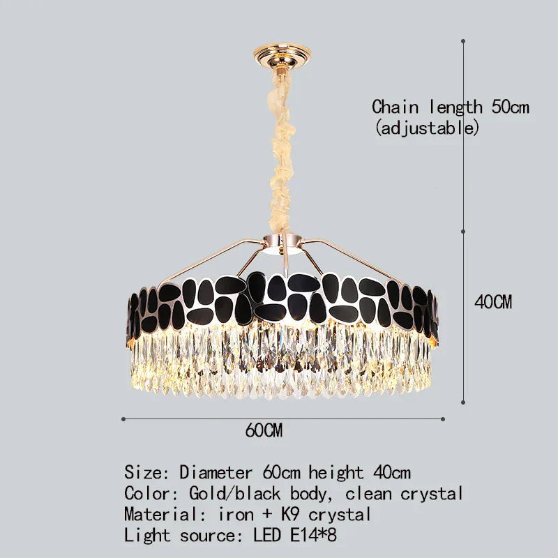 New Design Creative Black/Gold Hall Bedroom Crystal Round Chandelier Modern Rectangular Dining Room Brilliant Crystal Chandelier