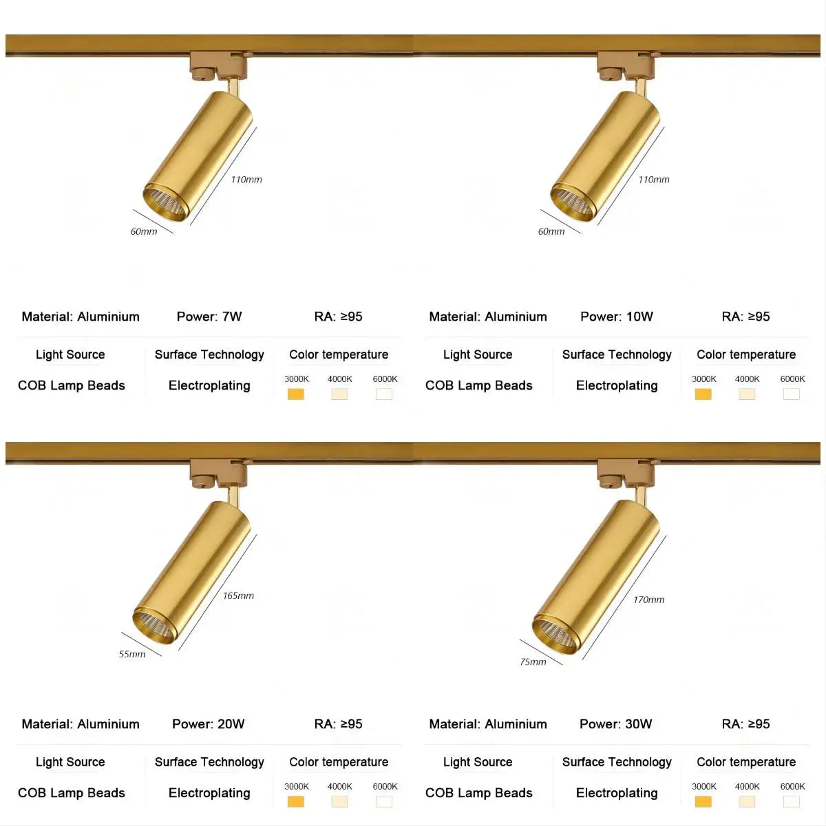 Led Gold Track Light Lamps Golden Tracking Lighting Spot Lights System Rail COB Spotlights For Home Living Clothing Store