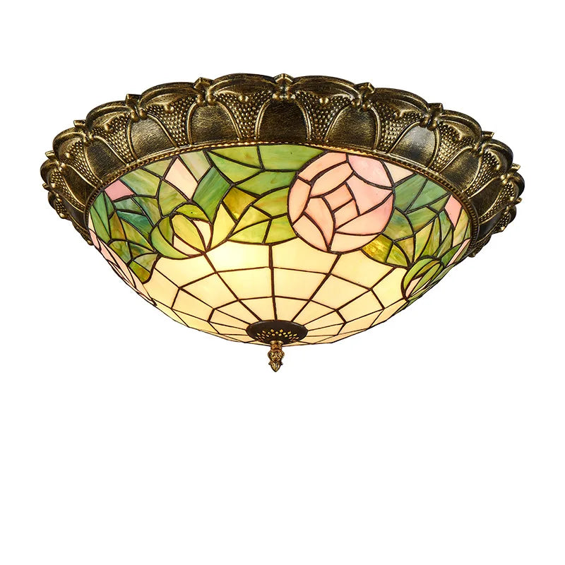 European-Style Tiffany Circular Ceiling Lamp - Retro Elegance for Living Rooms, Bedrooms, Corridors, and Balconies