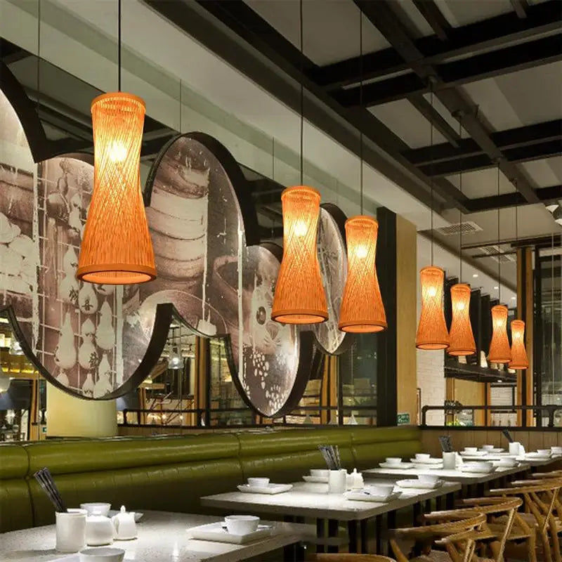 Asian-Inspired Rattan Woven Bamboo Chandelier - Artistic Ceiling Lamp for Home, Cafe, and Restaurant Decor