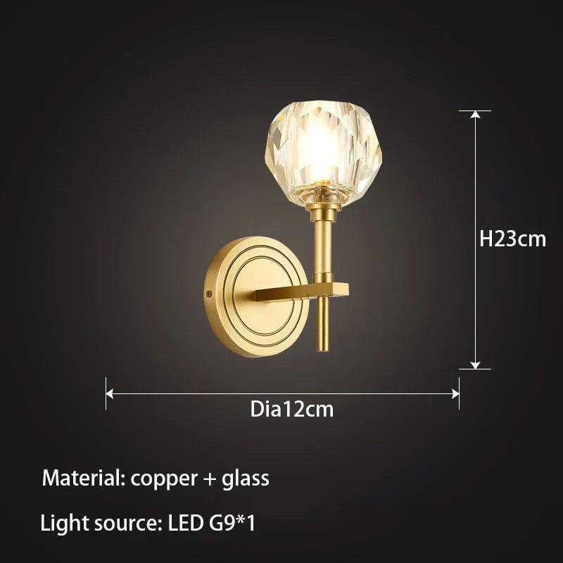 Olivia - All Copper Wall Lamp Crystal Bedside Lamp Living Room Postmodern Minimalist Bathroom Bedroom Lamp Aisle Lighting