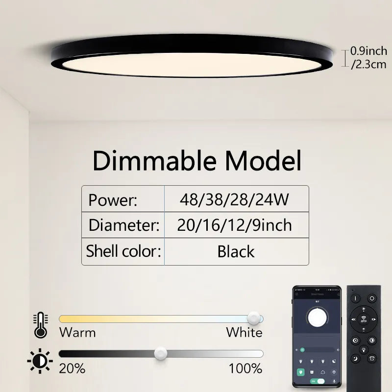 Ultra-Thin LED Ceiling Light - Modern 20-Inch Large Ceiling Lamp with Dimmable Brightness - AC85-265V Panel Light for Room