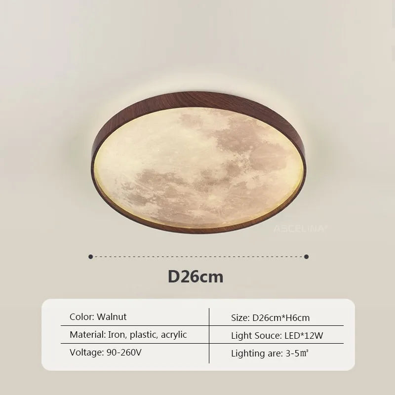 Nordic LED Ceiling Lamp - Wooden Moon Design - Ideal for Aisle, Balcony, Bedroom, Dining Room - Stylish Home Indoor Lighting Fixture
