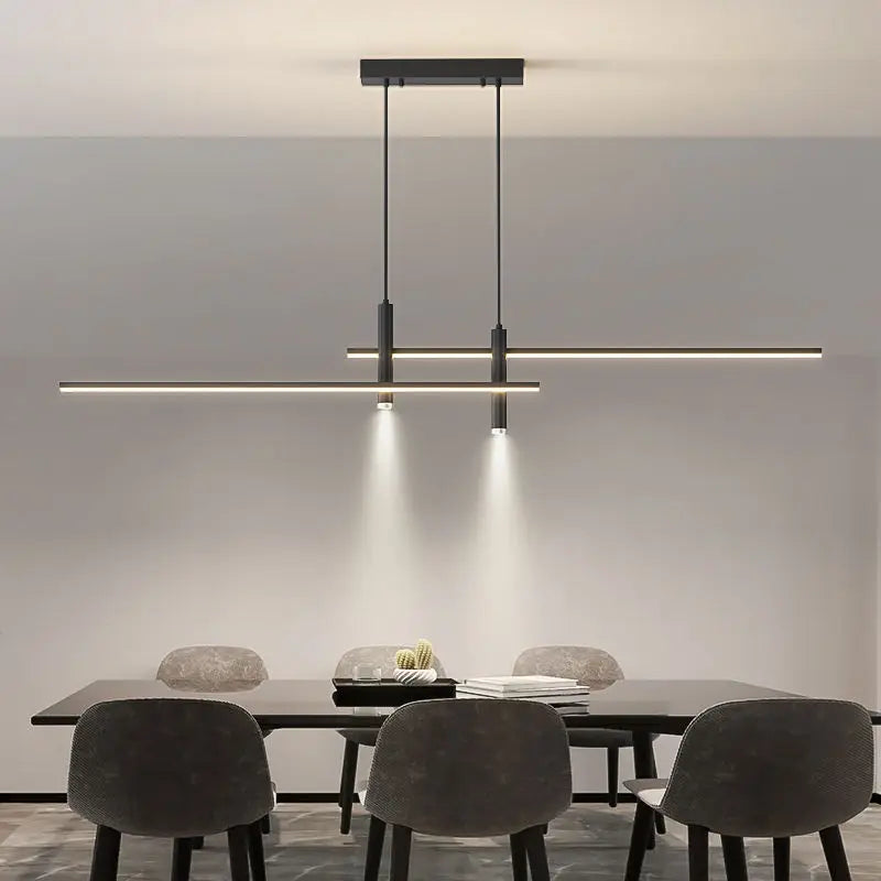 Sleek Black and Gold LED Chandelier - Minimalist Lighting for Kitchen and Dining Room Decor