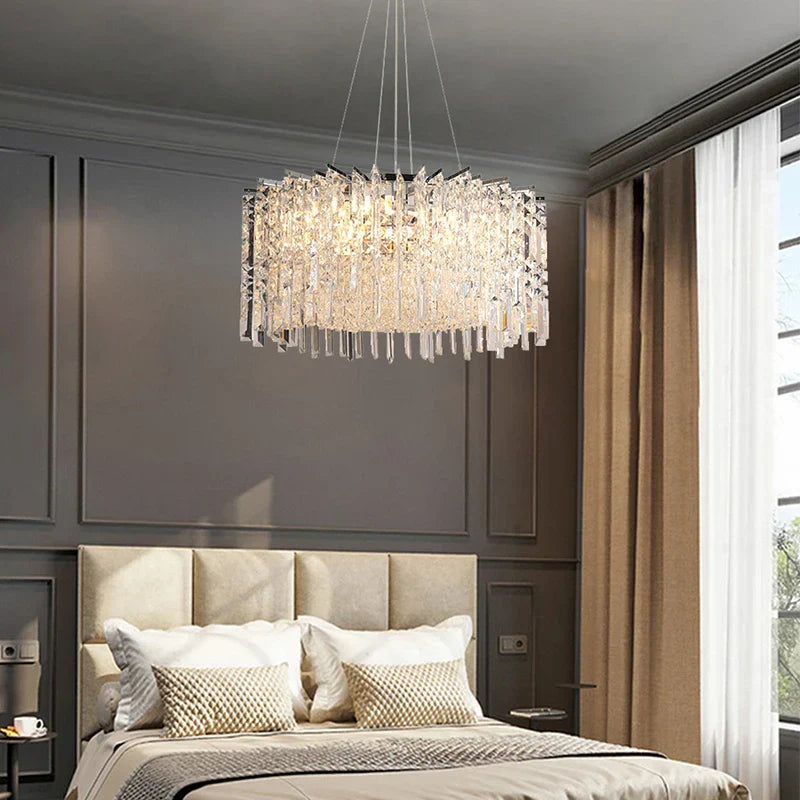 Elegant Modern Crystal Chrome Chandelier - A Luxury Glossy Fixture for Living Rooms, Bedrooms, and Dining Room Decor