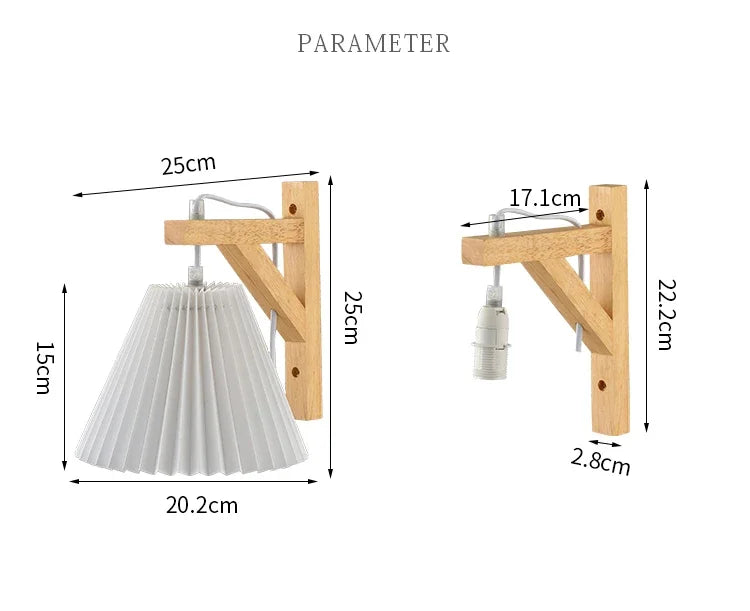 Nordic Pleated Solid Wood Wall Lamp with Plug - Simple and Stylish Lighting for Bedroom, Bedside, and Study