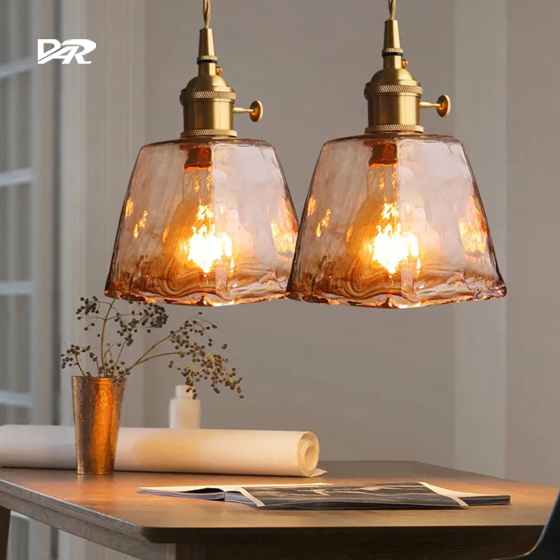 Japanese Style Vintage Brass Glass Chandelier - Elegance for Your Dining and Kitchen Spaces