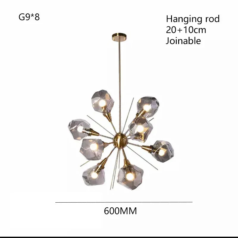 Modern LED Chandelier Lighting - Nordic Rock Glass Elegance for Living Rooms and More