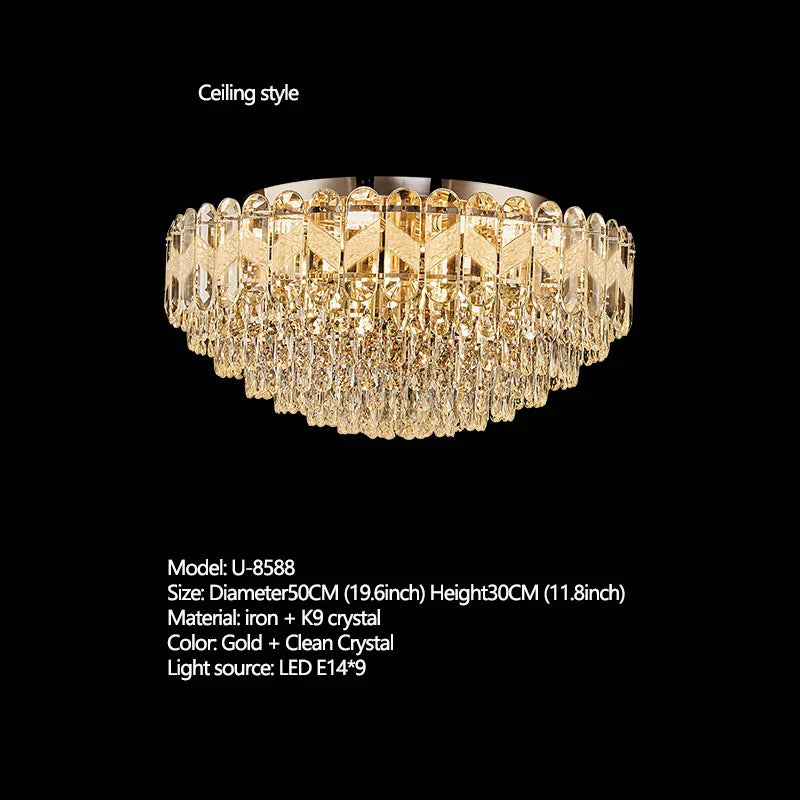 Modern Light Luxury Crystal Chandelier - Gold Finish for Dining and Living Rooms with Free Shipping