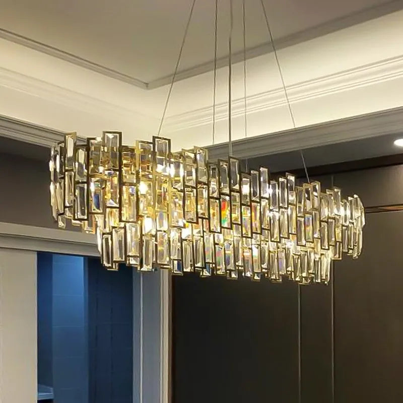 Luxury Golden Crystal LED Ceiling Lamp - Modern Round Ceiling Chandelier for Dining and Living Rooms