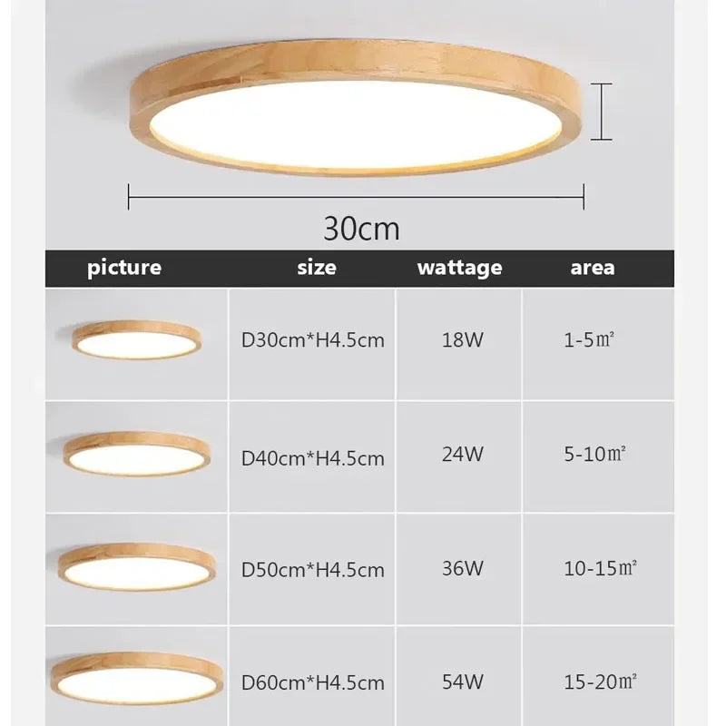 LED Ultra-thin Ceiling Lamp - Nordic Wooden Decorative Lamp - Perfect for Bedroom, Living Rooms, Balcony, and Corridor - Modern Iron and Acrylic Lighting Fixture