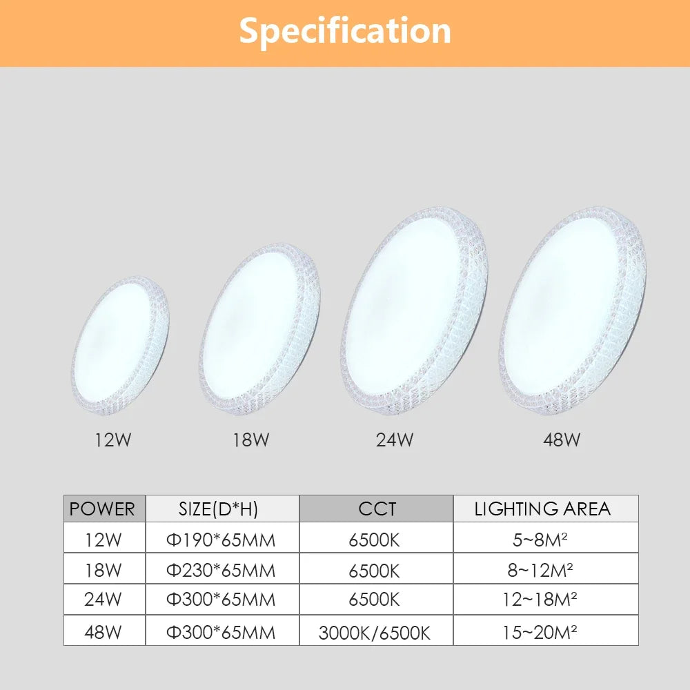 Modern Dimmable LED Ceiling Lamp - Available in 12W, 18W, 24W, and 48W - Ideal for Living Rooms, Bedrooms, Kitchens, and Indoor Lighting