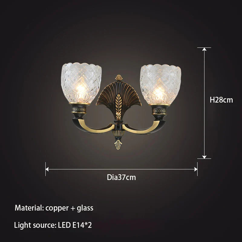 Oliver - American Retro Classic All Copper Glass Wall Lamp Light Luxury Creative Study Bedroom Living Room Wall Lamp