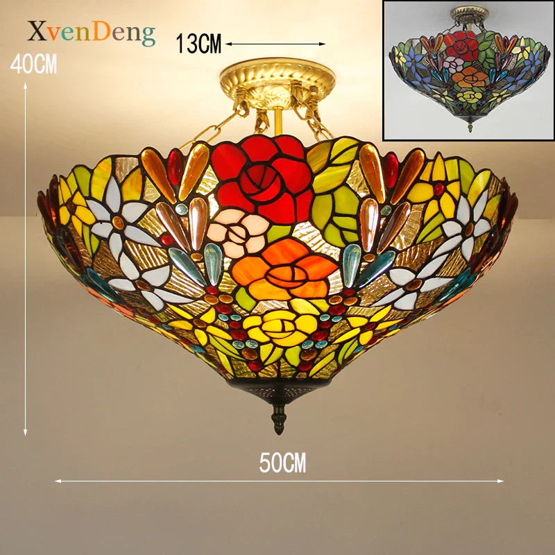 Vintage Mediterranean Tiffany Stained Glass Ceiling Lights - Elegance for Living Rooms, Bedrooms, Kitchens, and More