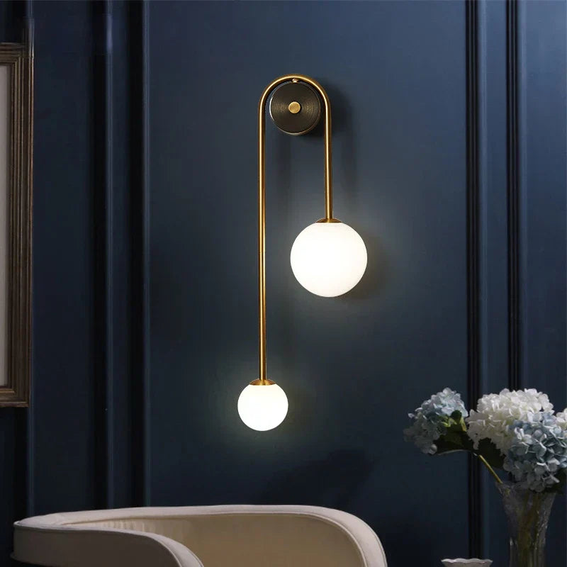 Elegant Modern Wall Lamp with Glass Ball Lampshade - LED Gold Luminaire Ideal for Home Decor, Living Room, Bedroom, and Interior Lighting Sconce with Nordic Flair