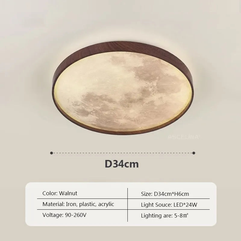 Nordic LED Ceiling Lamp - Wooden Moon Design - Ideal for Aisle, Balcony, Bedroom, Dining Room - Stylish Home Indoor Lighting Fixture