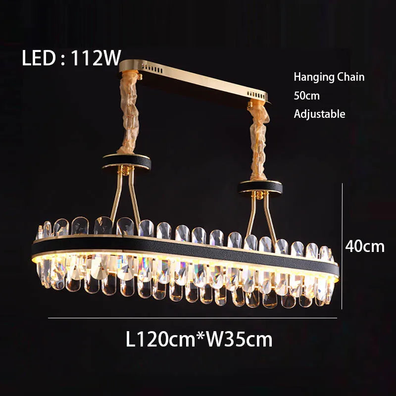 Dimmable LED Crystal Oval Ceiling Chandeliers - Black Leather Luxury Lustres for Dining Room Decor