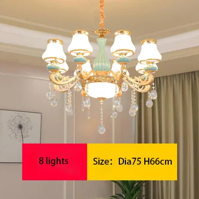Elegant Blue Ceramic European Crystal Chandelier - Perfect for Living Rooms, Dining Rooms, and Bedrooms