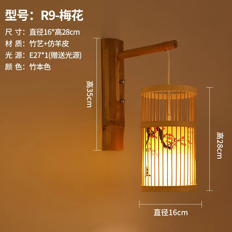 Handmade Bamboo Wood Lustre Wall Sconce Lamp - Rustic Elegance for Home Living and Bedroom Decor