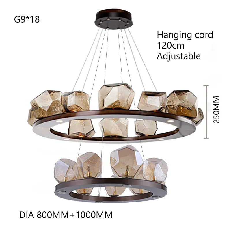 Modern LED Chandelier Lighting - Nordic Rock Glass Elegance for Living Rooms and More