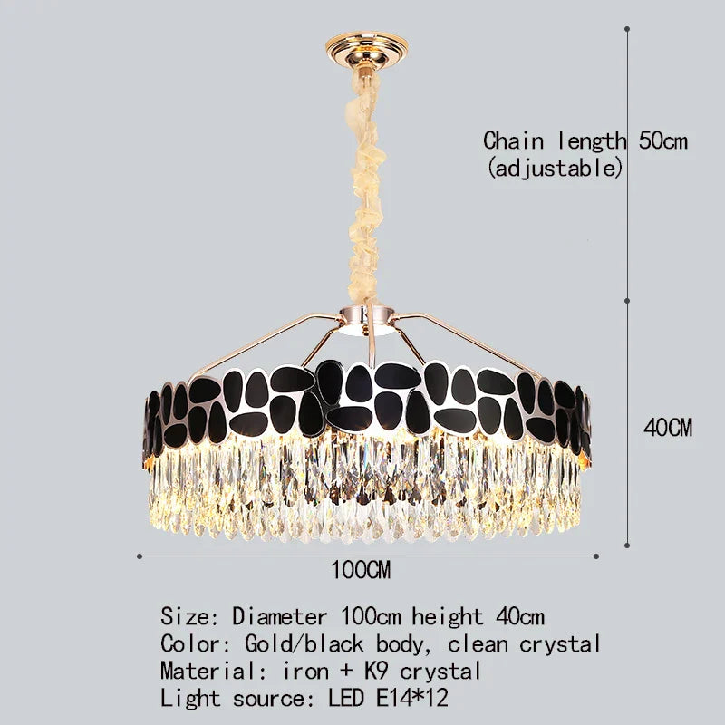 New Design Creative Black/Gold Hall Bedroom Crystal Round Chandelier Modern Rectangular Dining Room Brilliant Crystal Chandelier
