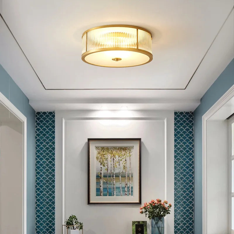 Elegant American Seiko Pure Copper Ceiling Light - Modern Minimalist LED Round Lamp for Bedrooms, Living Rooms, and Dining Areas