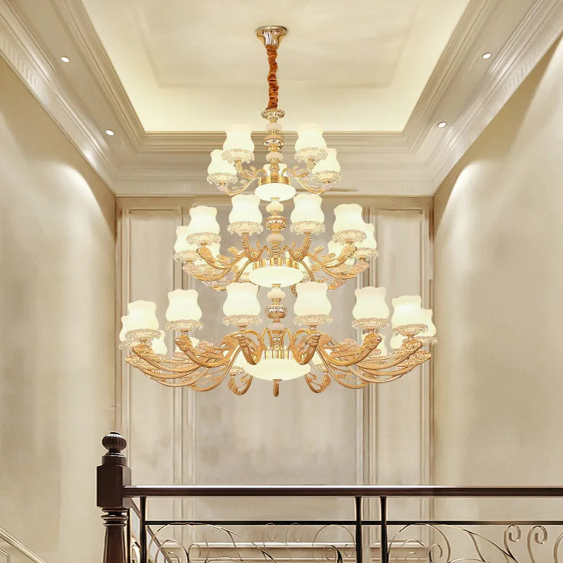 European Style Duplex Building Chandelier - Simple Elegance for Large Living Rooms, Hallways, and Staircases