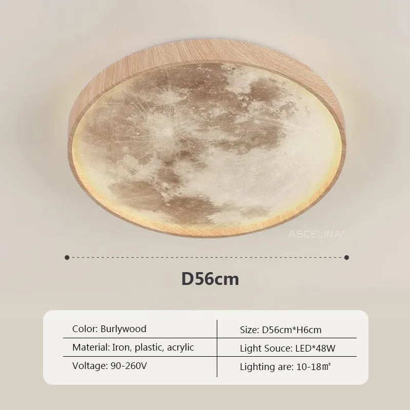 Nordic LED Ceiling Lamp - Wooden Moon Design - Ideal for Aisle, Balcony, Bedroom, Dining Room - Stylish Home Indoor Lighting Fixture