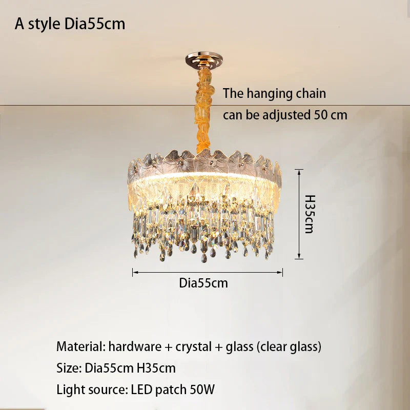 New Modern LED Pendant Lamp - Gold Luxury Round Crystal Ceiling Chandelier for Living Rooms, Bedrooms, Dining Rooms, and Kitchens
