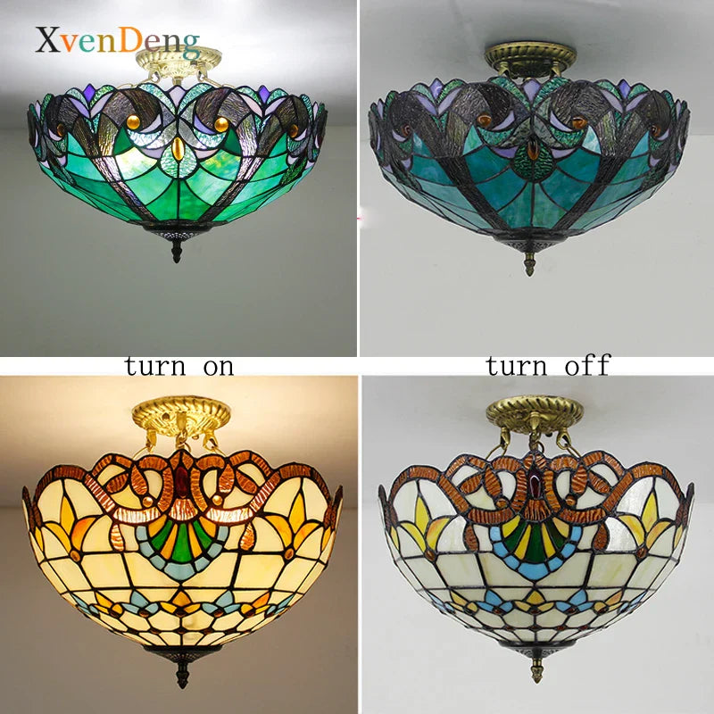 Vintage Mediterranean Tiffany Stained Glass Ceiling Lights - Elegance for Living Rooms, Bedrooms, Kitchens, and More