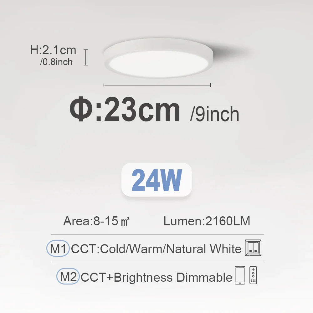 Smart LED Ceiling Lamp - 20-inch Ultra-Thin Lighting Fixture for Living Room, Bedroom, and Balcony