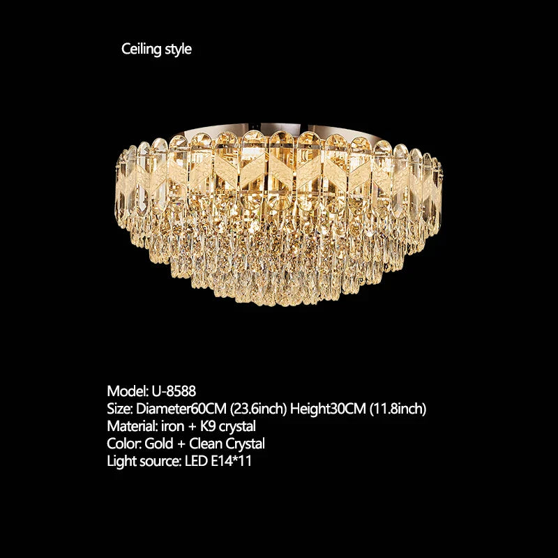Modern Light Luxury Crystal Chandelier - Gold Finish for Dining and Living Rooms with Free Shipping