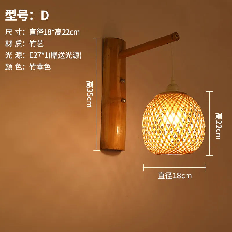 Handmade Bamboo Wood Lustre Wall Sconce Lamp - Rustic Elegance for Home Living and Bedroom Decor