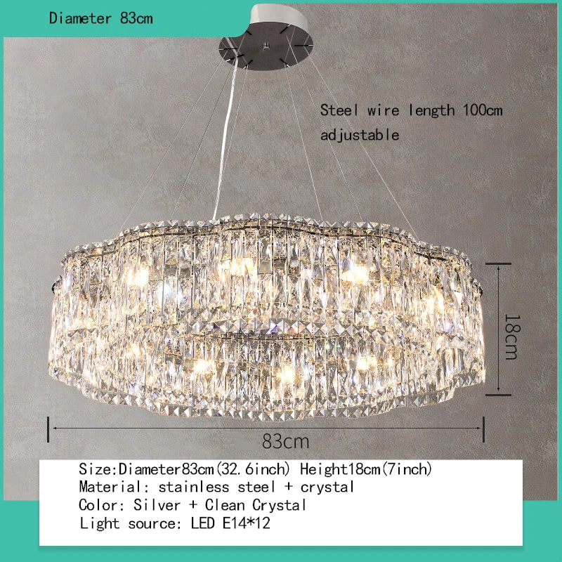 Elegant Chrome Stainless Steel K9 Crystal Chandelier - A Modern Luxury Lighting Fixture for Living Rooms, Bedrooms, and Dining Spaces