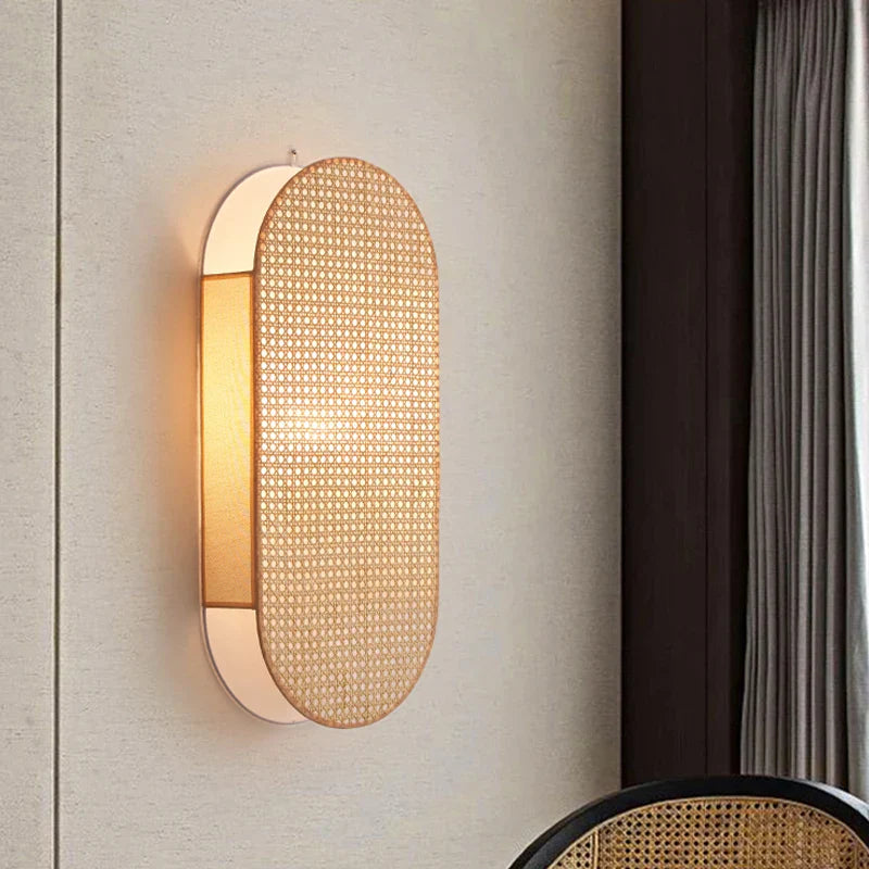 Style Rattan Wall Lamp - Vintage Elegance with Japanese Wabi Sabi Hand-woven Design