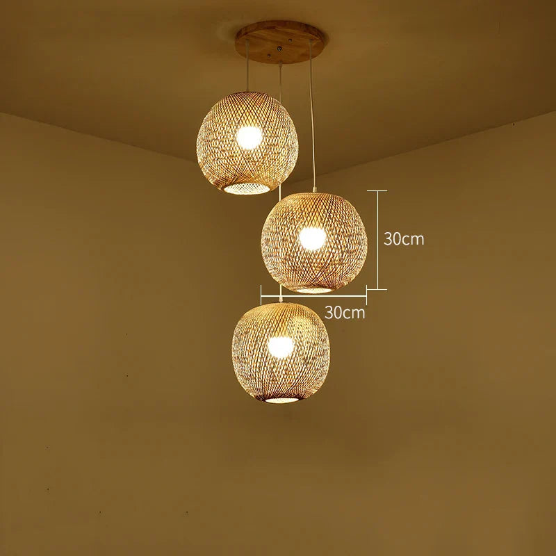 Set of 3 Modern Hand-Knitted Bamboo Rattan Pendant Lights - Weaving Elegance for Your Home