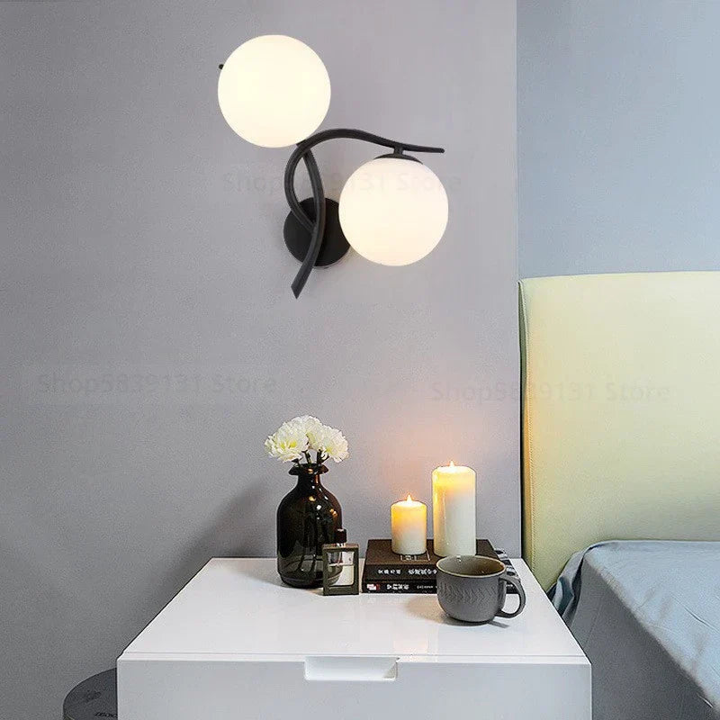 Nordic Modern Iron Wall Lamps - LED Bedroom Bed Lamp with Glass Ball Decor - Indoor Wall Lights for Learning, Corridor, and Room Decor