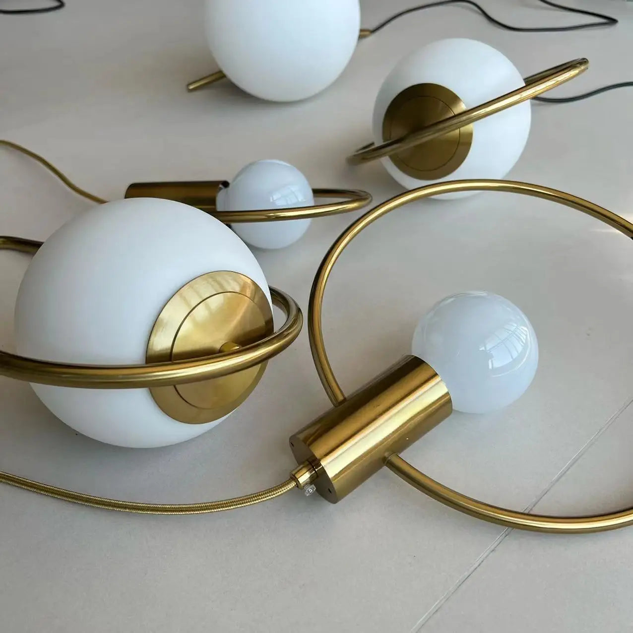 Modern Glass Ball Pendant Light Fixture - Elegant Luminaire Hanging Lamp with Gold Ring for Bedrooms, Living Rooms, Shops, and Restaurants