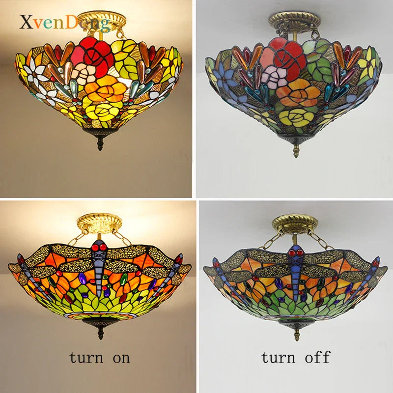 Vintage Mediterranean Tiffany Stained Glass Ceiling Lights - Elegance for Living Rooms, Bedrooms, Kitchens, and More