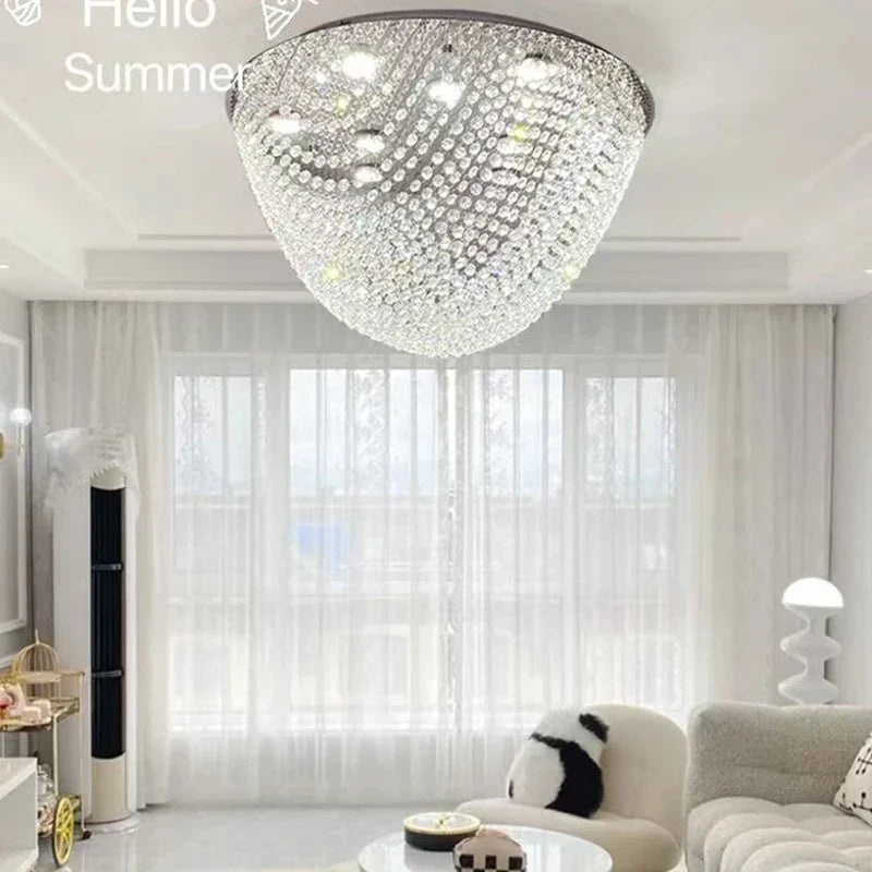Modern LED Half Round Crystal Ceiling Chandelier - Elegant Illumination for Living and Dining Spaces