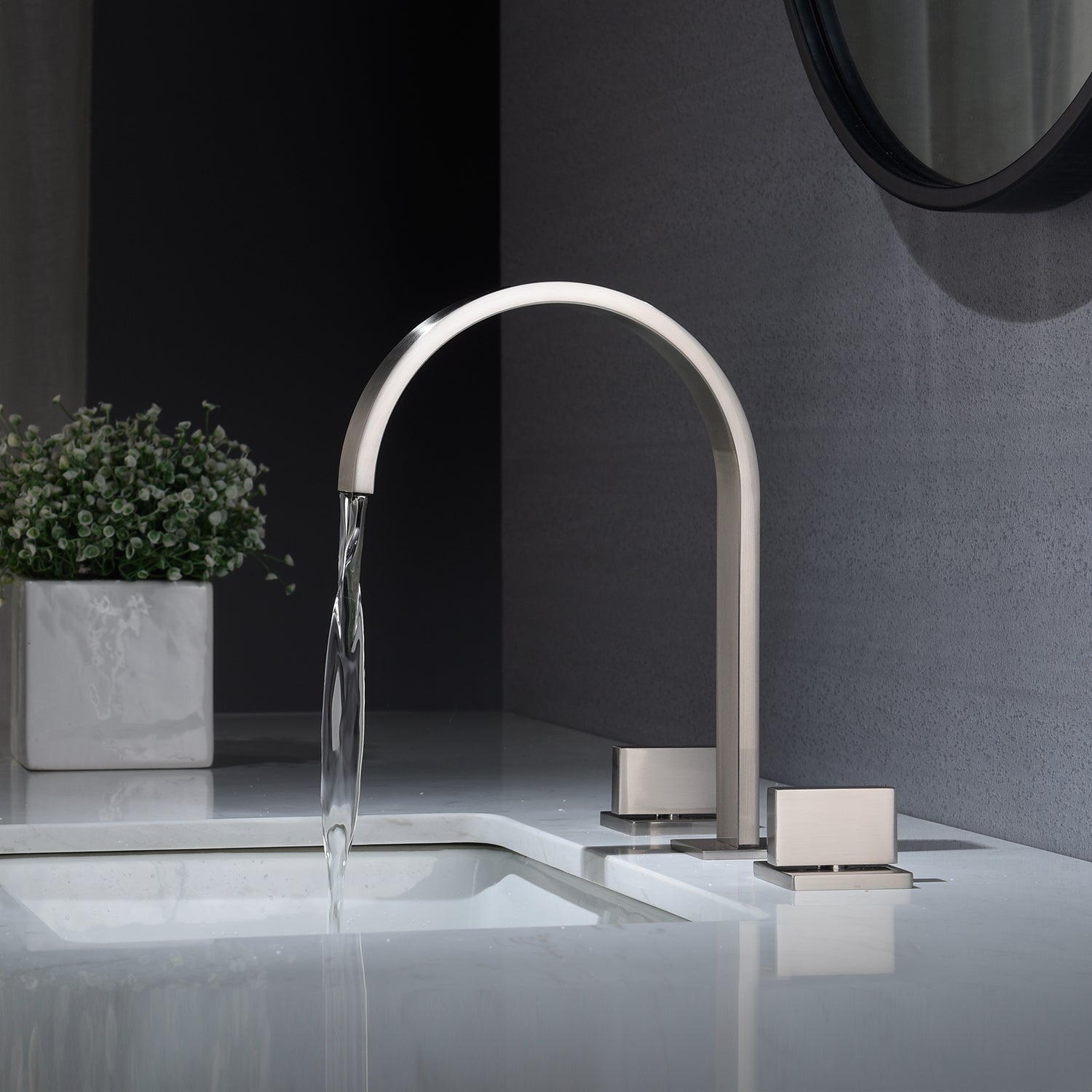 Chrome waterfall three holes two handle bathroom basin faucet with pop up overflow brass drain