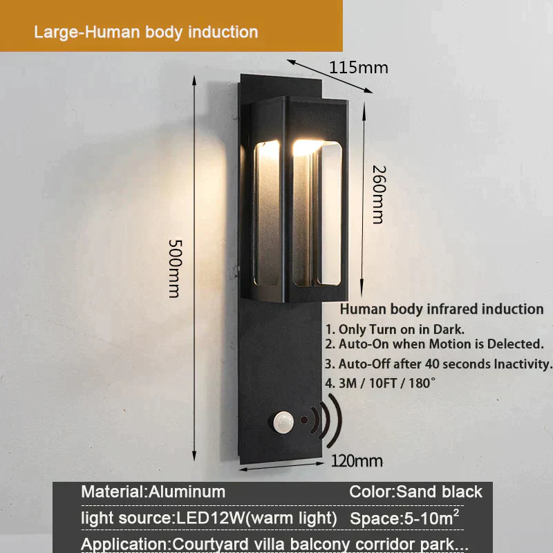 Charlotte's IP67 Waterproof Outdoor LED Wall Light with Motion Sensor - Stylish Garden and Porch Sconce